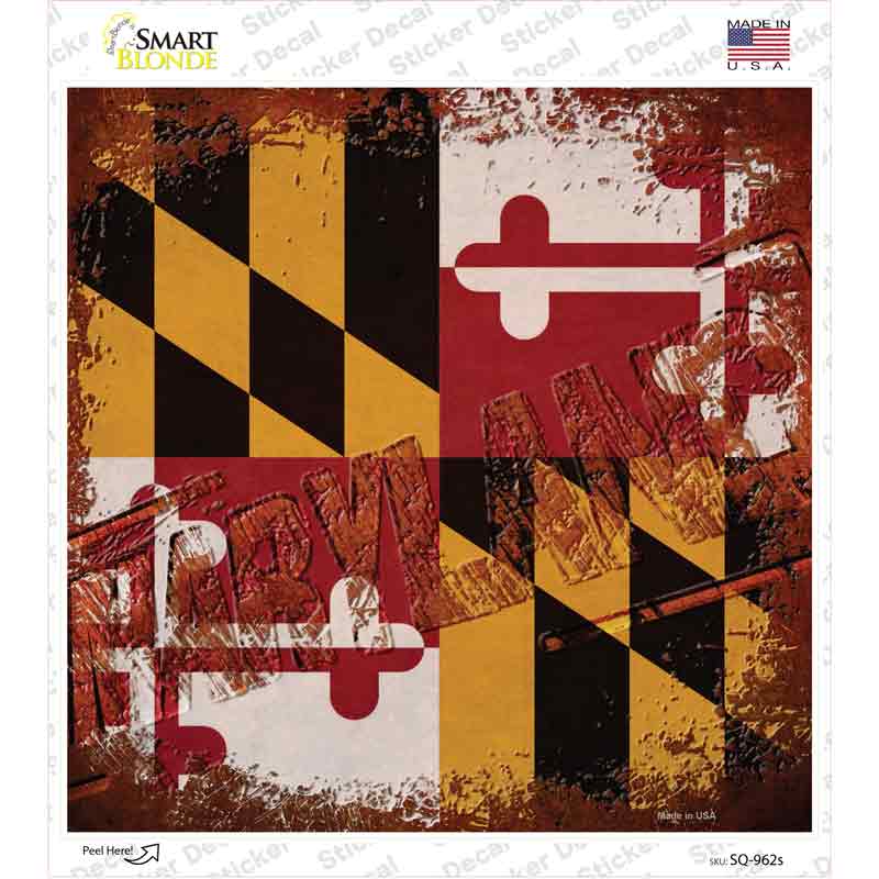 SQ-962s-M Maryland Rusty Stamped Novelty Square Sticker Decal - Medium
