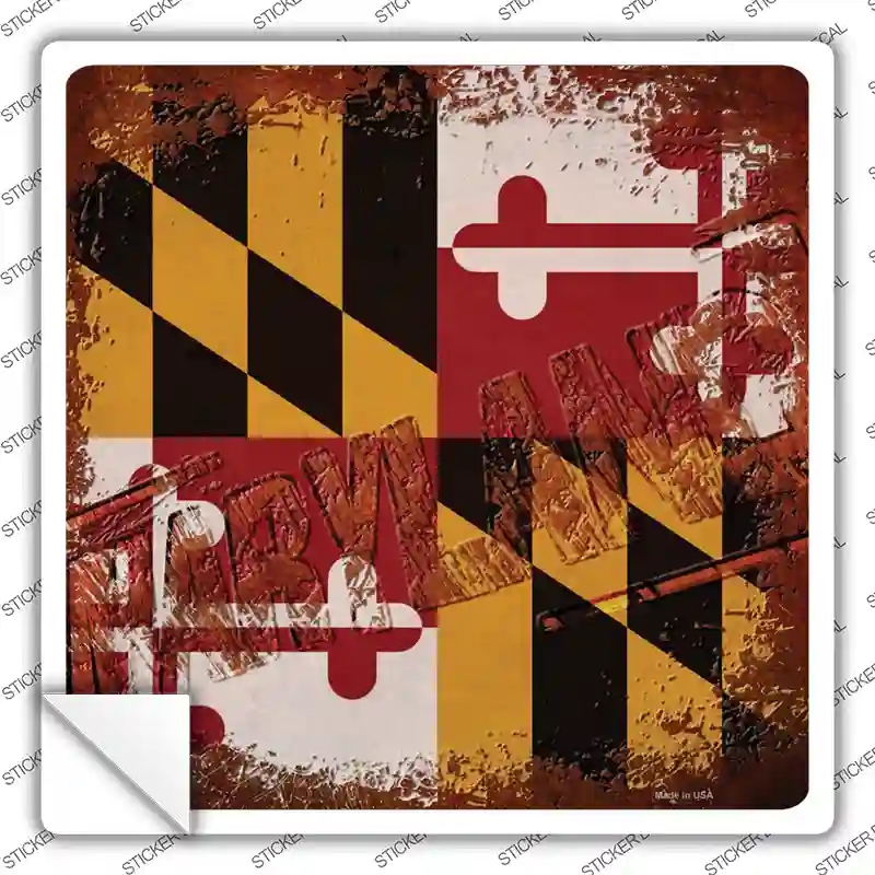 SQ-962s-XL Maryland Rusty Stamped Novelty Square Sticker Decal - Extra Large