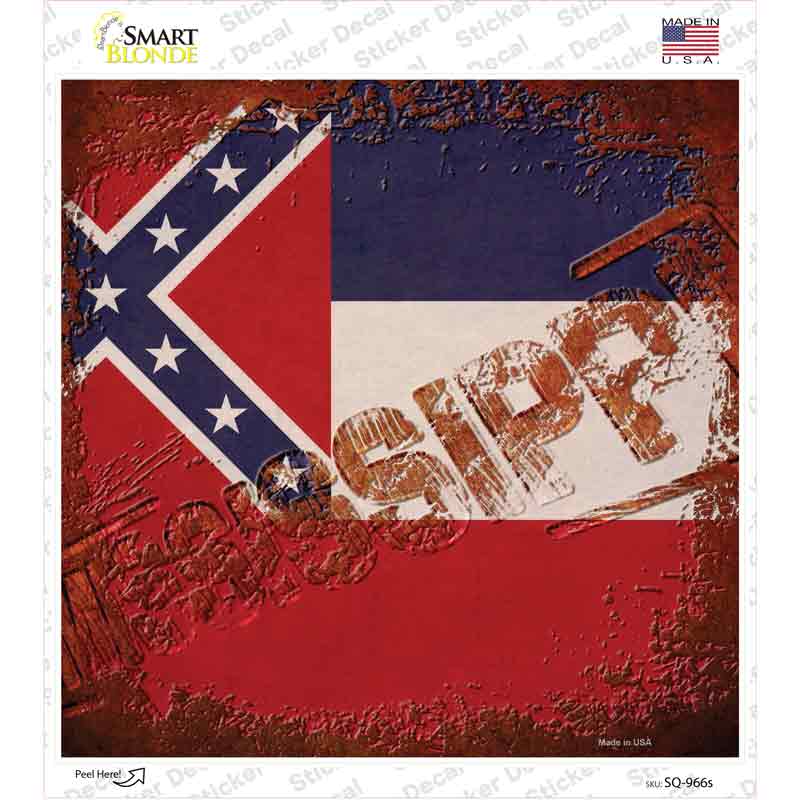 SQ-966s-M Mississippi Rusty Stamped Novelty Square Sticker Decal - Medium