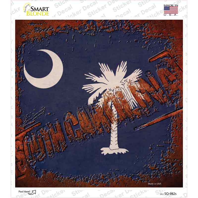 SQ-982s-M South Carolina Rusty Stamped Novelty Square Sticker Decal - Medium