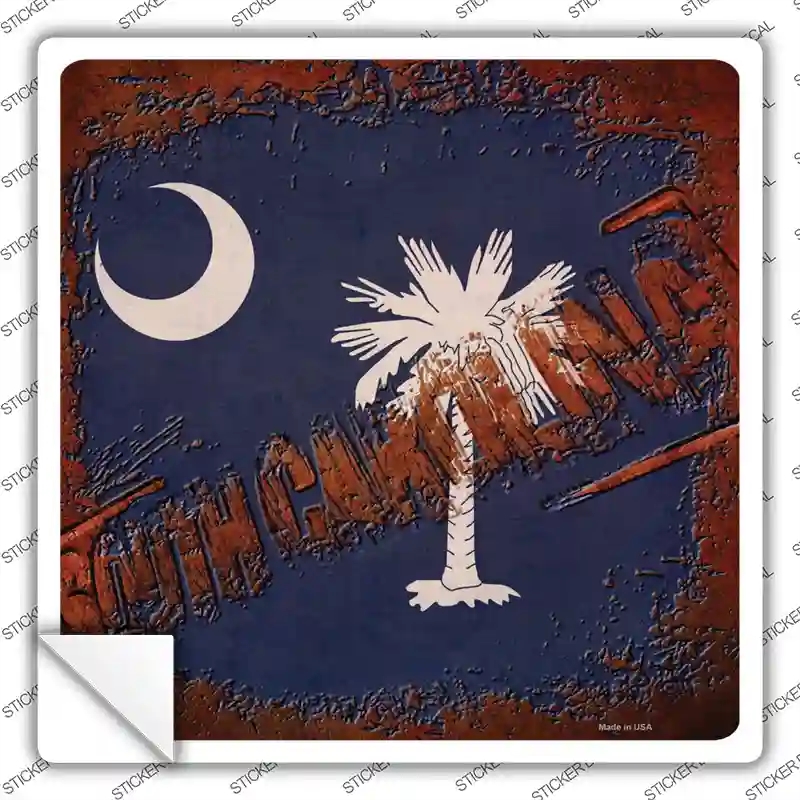 SQ-982s-S South Carolina Rusty Stamped Novelty Square Sticker Decal - Small
