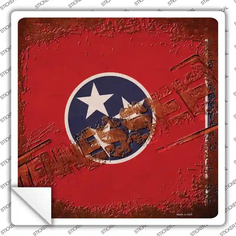 SQ-984s-XL Tennessee Rusty Stamped Novelty Square Sticker Decal - Extra Large