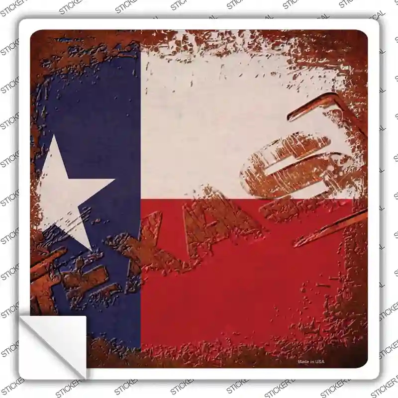 SQ-985s-S Texas Rusty Stamped Novelty Square Sticker Decal - Small
