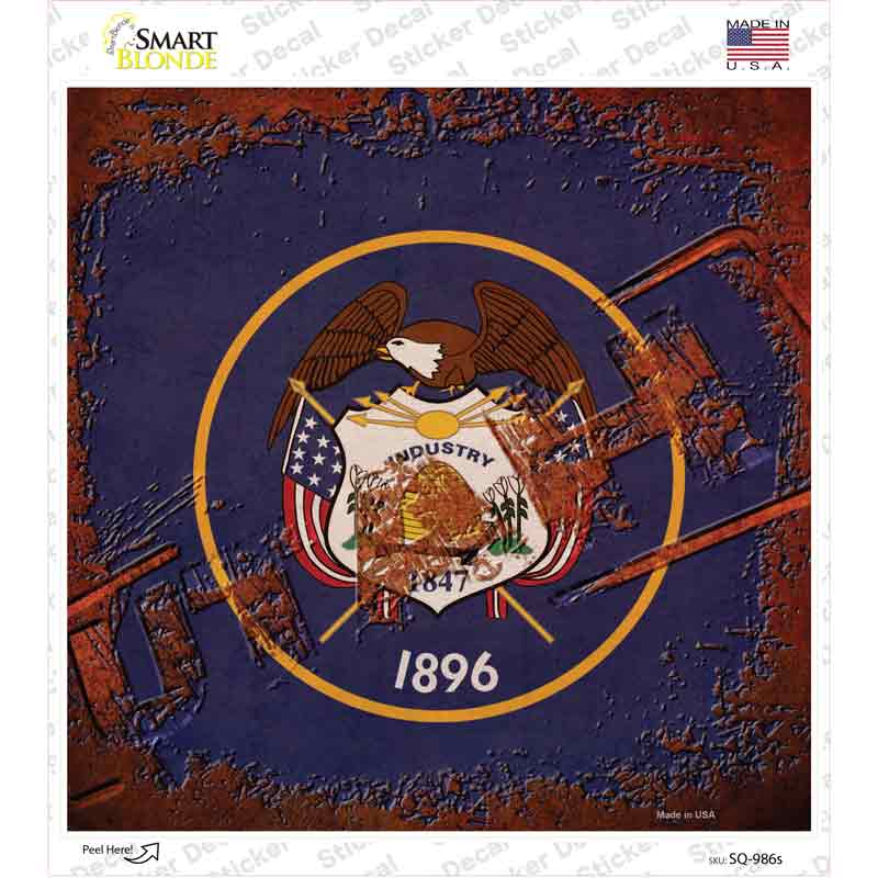 SQ-986s-M Utah Rusty Stamped Novelty Square Sticker Decal - Medium