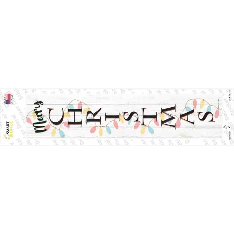 K-1635s-M Merry Christmas Lights White Novelty Narrow Sticker Decal - Medium