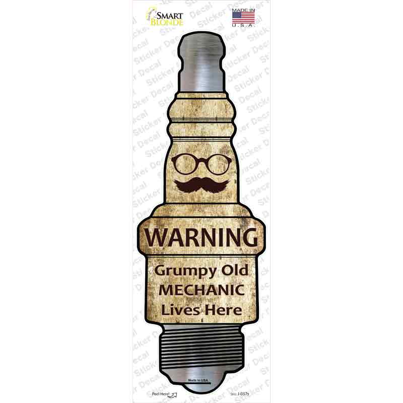 J-037s-M Grumpy Old Mechanic Novelty Spark Plug Sticker Decal - Medium