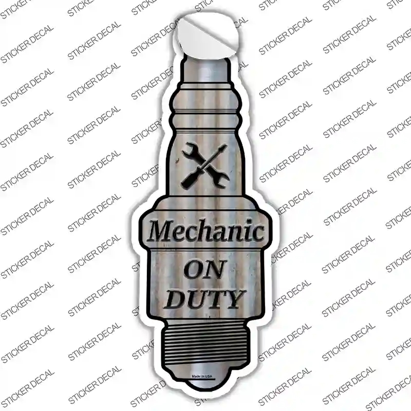 J-043s-S Mechanic on Duty Novelty Spark Plug Sticker Decal - Small