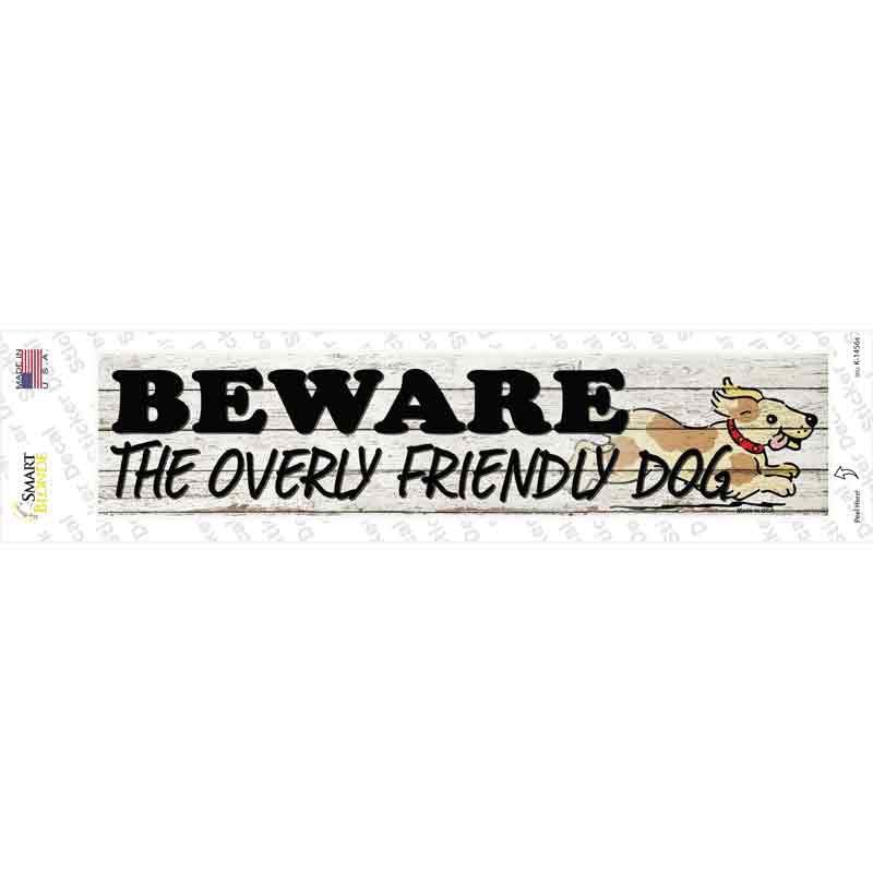 K-1456s-M Beware Over Friendly Dog Novelty Narrow Sticker Decal - Medium