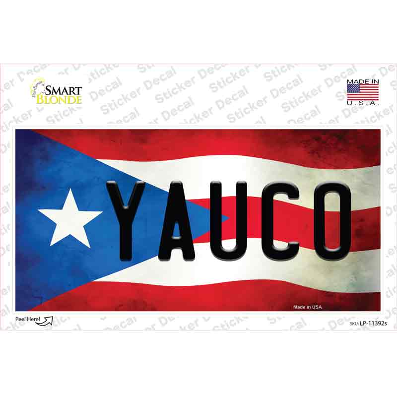 LP-11392s-M Yauco Puerto Rico Flag Novelty Sticker Decal - Medium