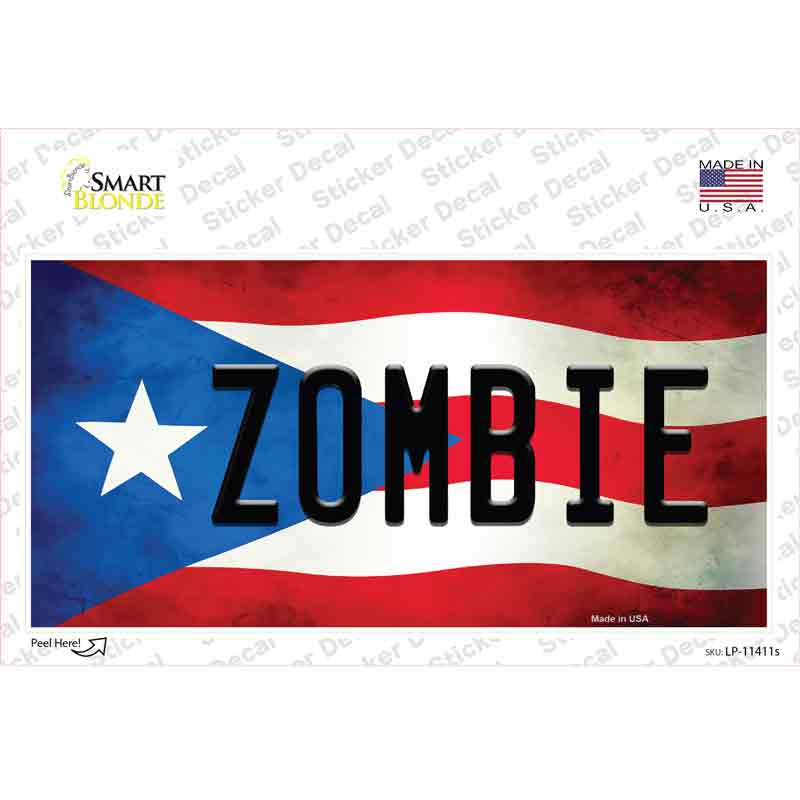 LP-11411s-M Zombie Puerto Rico Flag Novelty Sticker Decal - Medium