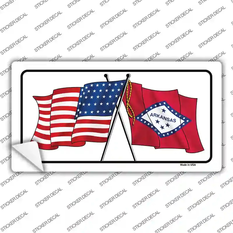 LP-11464s-S Arkansas Crossed US Flag Novelty Sticker Decal - Small