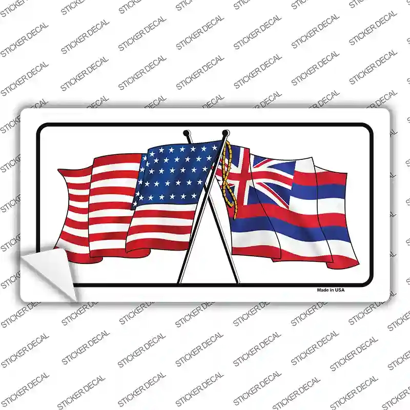 LP-11471s-S Hawaii Crossed US Flag Novelty Sticker Decal - Small