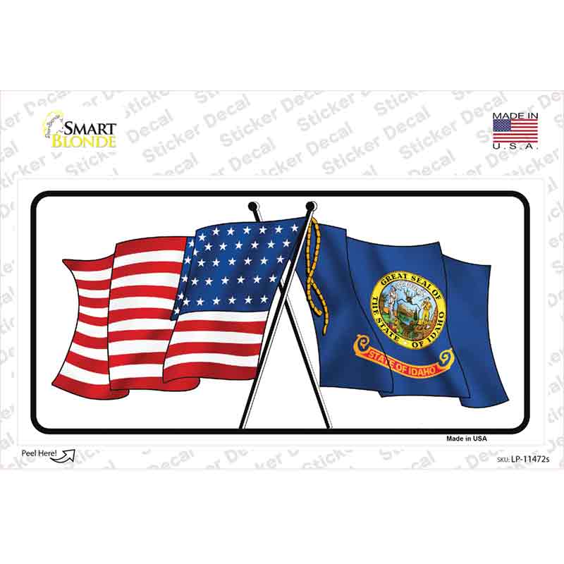 LP-11472s-M Idaho Crossed US Flag Novelty Sticker Decal - Medium