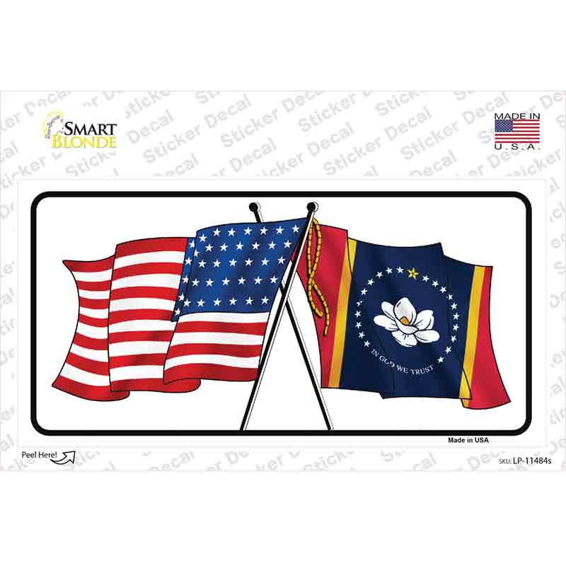LP-11484s-M Mississippi Crossed US Flag Novelty Sticker Decal - Medium