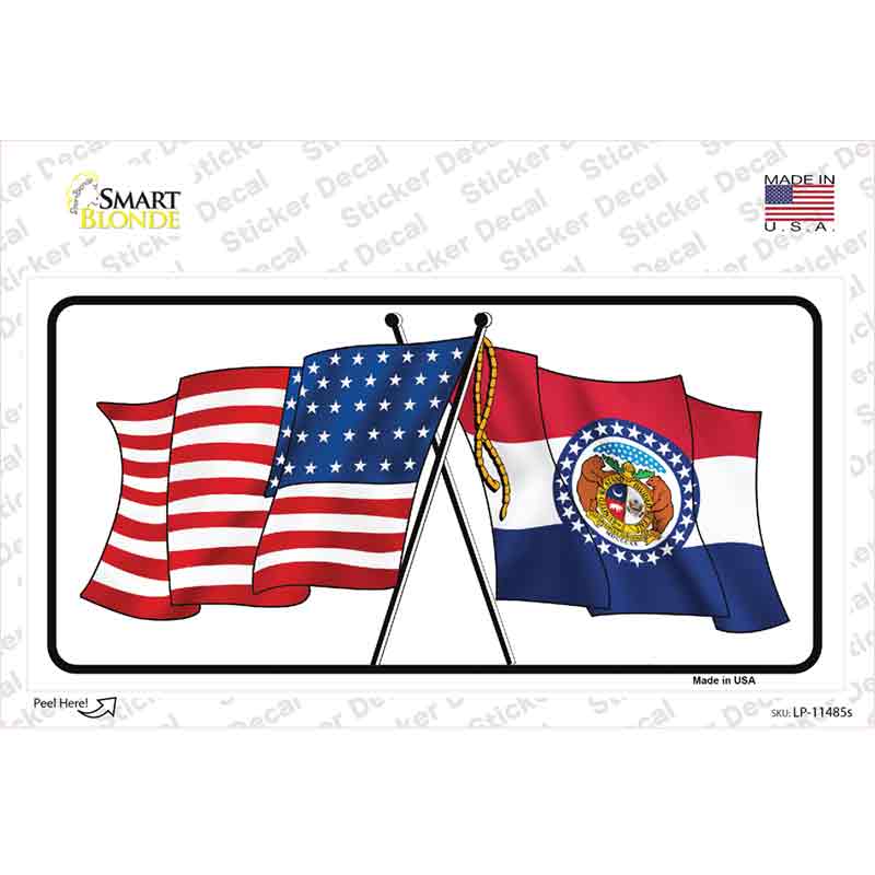 LP-11485s-M Missouri Crossed US Flag Novelty Sticker Decal - Medium