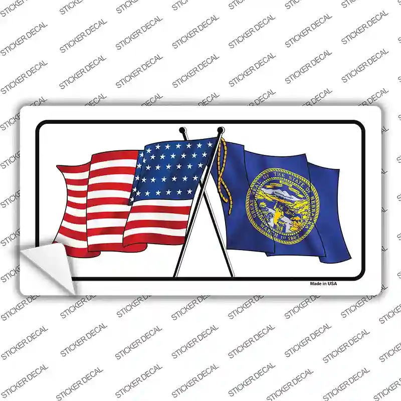 LP-11487s-S Nebraska Crossed US Flag Novelty Sticker Decal - Small