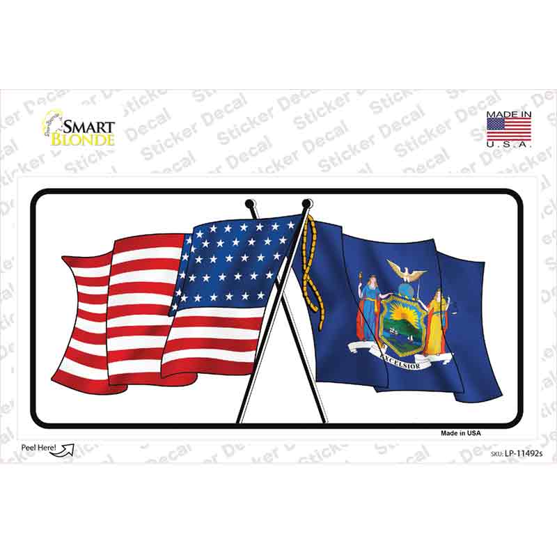 LP-11492s-M   York Crossed US Flag Novelty Sticker Decal - Medium