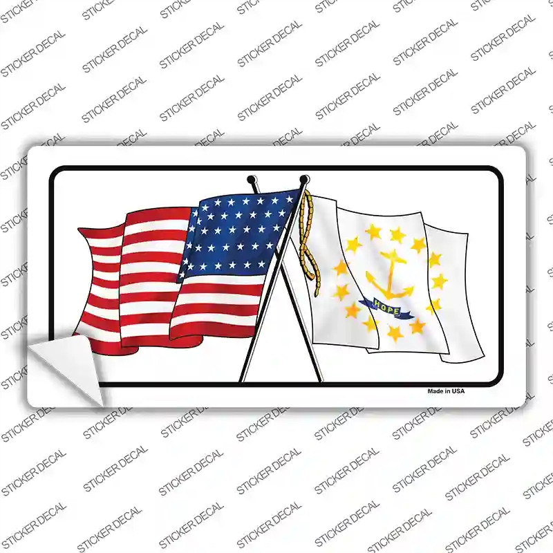 LP-11499s-XL Rhode Island Crossed US Flag Novelty Sticker Decal - Extra Large