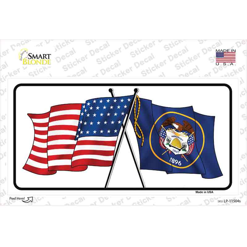 LP-11504s-M Utah Crossed US Flag Novelty Sticker Decal - Medium