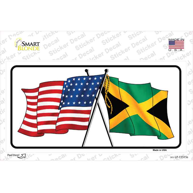 LP-11515s-M Jamaica Crossed US Flag Novelty Sticker Decal - Medium