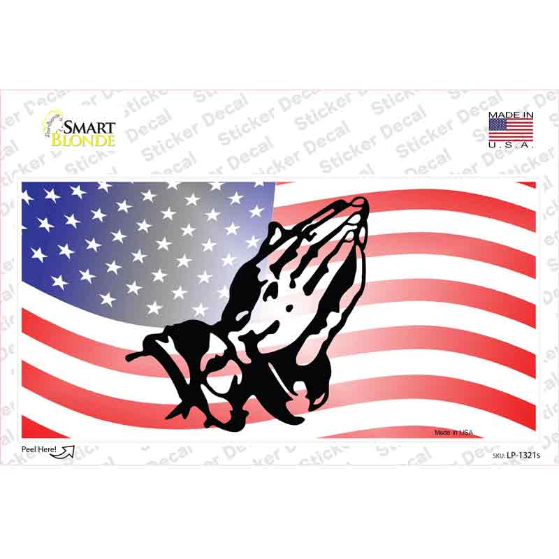 LP-1321s-M American Flag Praying Hands Novelty Sticker Decal - Medium