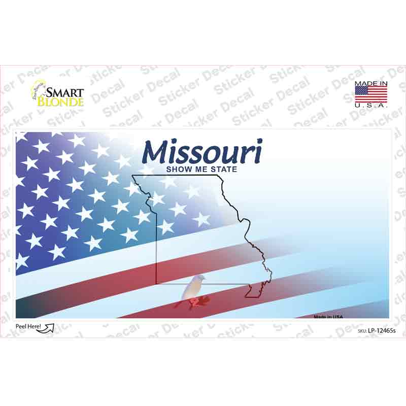 LP-12465s-M Missouri Half American Flag Novelty Sticker Decal - Medium