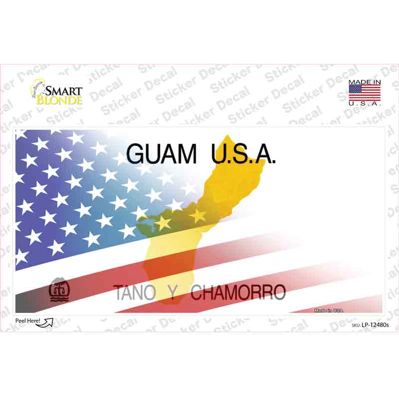LP-12480s-M Guam with American Flag Novelty Sticker Decal - Medium