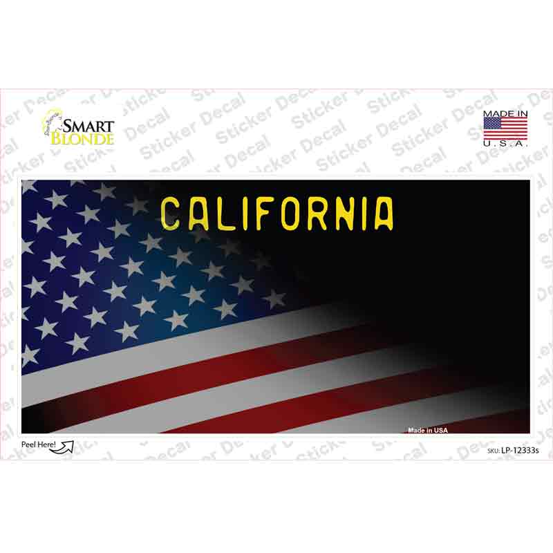 LP-12333s-M California with American Flag Novelty Sticker Decal - Medium