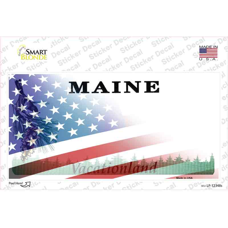 LP-12348s-M Maine with American Flag Novelty Sticker Decal - Medium