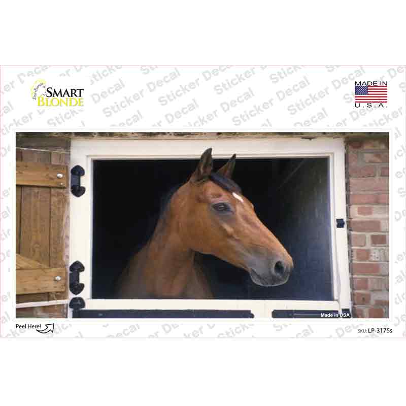 LP-3175s-M Horse in Barn Novelty Sticker Decal - Medium