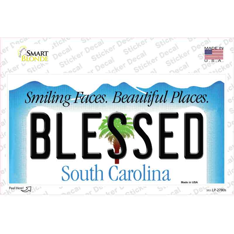 LP-2780s-M Blessed South Carolina Background Novelty Sticker Decal - Medium