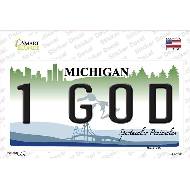 LP-2808s-M 1 God Michigan State Novelty Sticker Decal - Medium