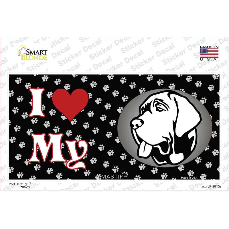 LP-3915s-M I Love My Mastiff Novelty Sticker Decal - Medium