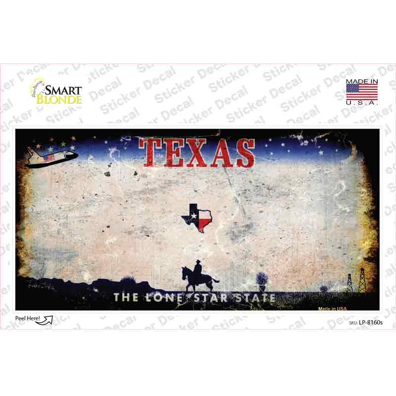 LP-8160s-M Texas State Rusty Novelty Sticker Decal - Medium