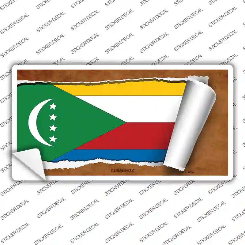 LP-9157s-L Comoros Flag Scroll Novelty Sticker Decal - Large