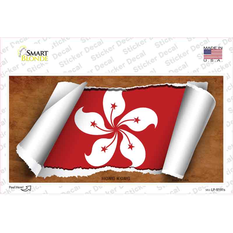 LP-9191s-M Hong Kong Flag Scroll Novelty Sticker Decal - Medium