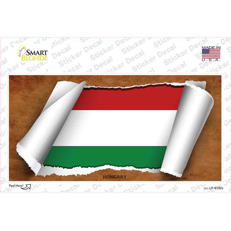 LP-9192s-M Hungary Flag Scroll Novelty Sticker Decal - Medium