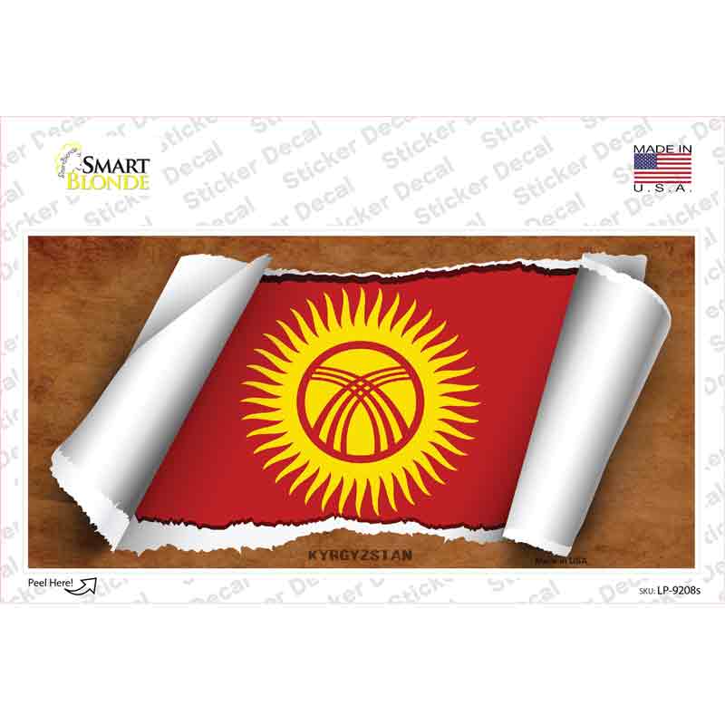 LP-9208s-M Kyrgyzstan Flag Scroll Novelty Sticker Decal - Medium