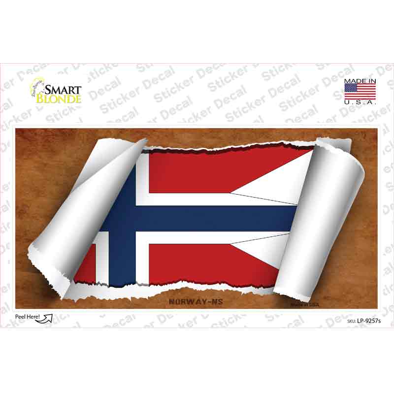 LP-9257s-M Flag of Norway Scroll Novelty Sticker Decal - Medium