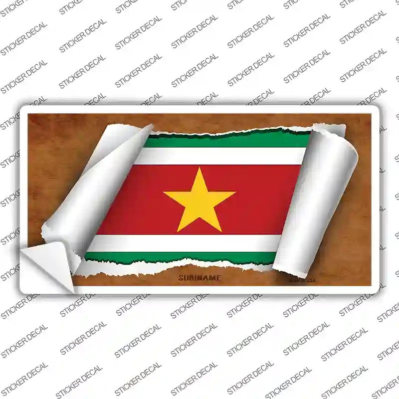 LP-9294s-L Suriname Flag Scroll Novelty Sticker Decal - Large