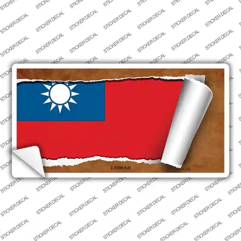 LP-9297s-L Taiwan Flag Scroll Novelty Sticker Decal - Large