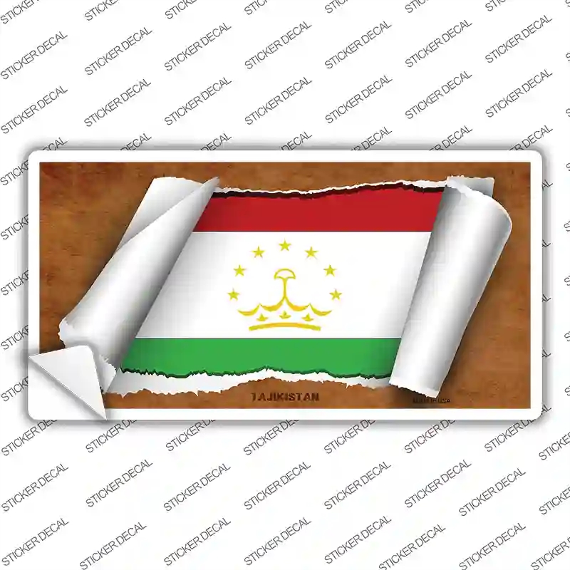 LP-9298s-S Tajikistan Flag Scroll Novelty Sticker Decal - Small