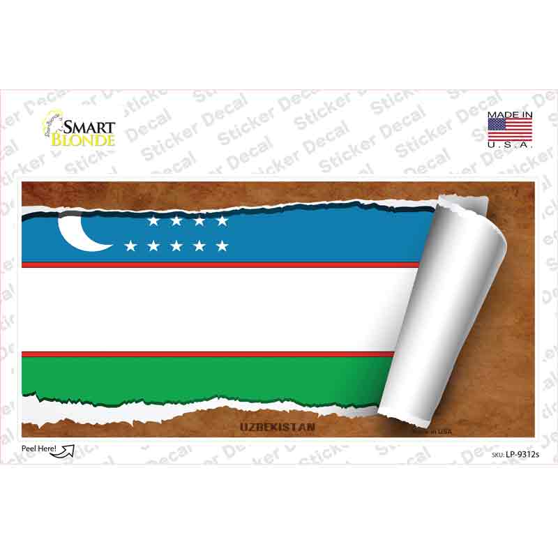 LP-9312s-M Uzbekistan Flag Scroll Novelty Sticker Decal - Medium