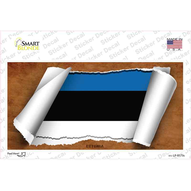 LP-9173s-M Estonia Flag Scroll Novelty Sticker Decal - Medium