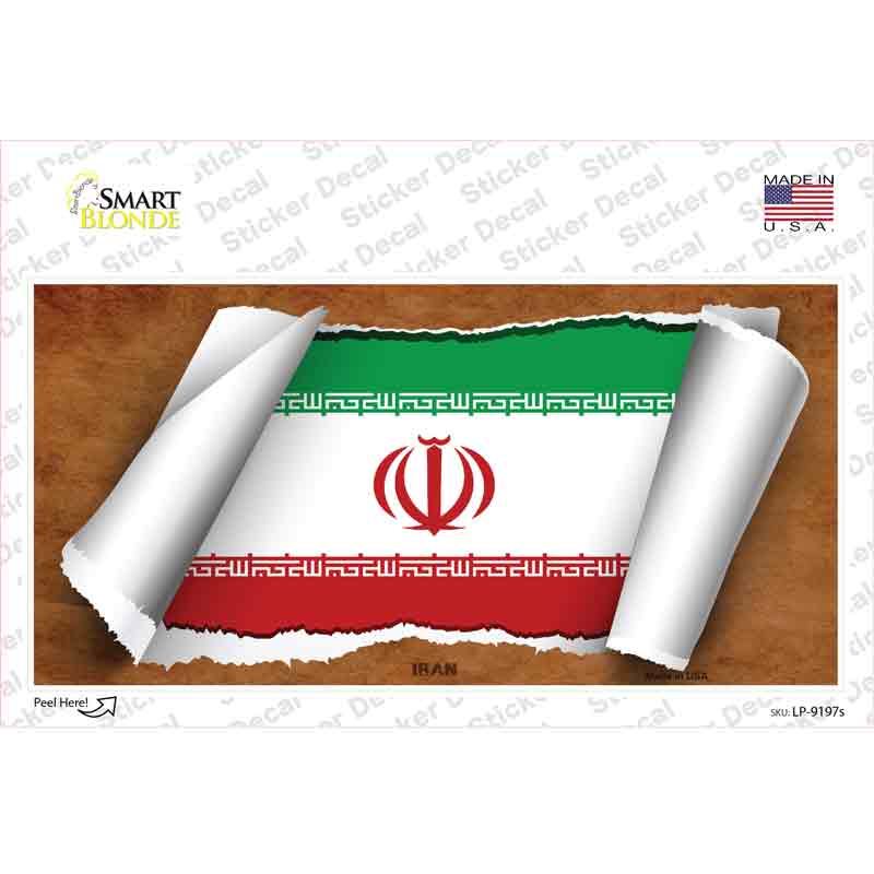 LP-9197s-M Iran Flag Scroll Novelty Sticker Decal - Medium