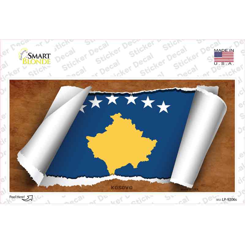 LP-9206s-M Kosovo Flag Scroll Novelty Sticker Decal - Medium