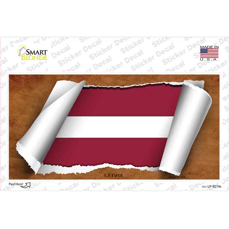 LP-9214s-M Latvia Flag Scroll Novelty Sticker Decal - Medium
