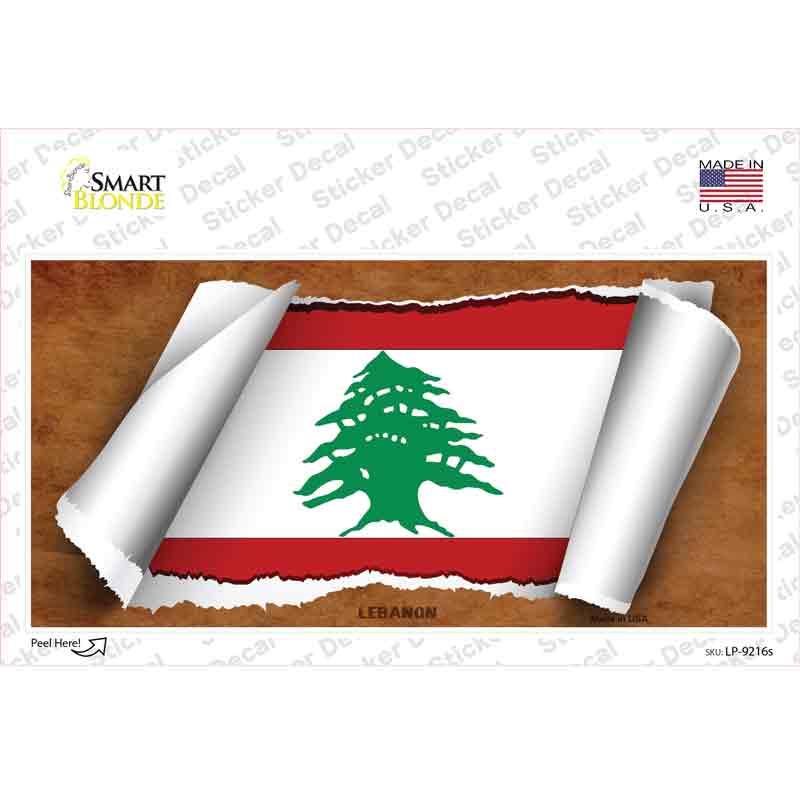 LP-9216s-M Lebanon Flag Scroll Novelty Sticker Decal - Medium