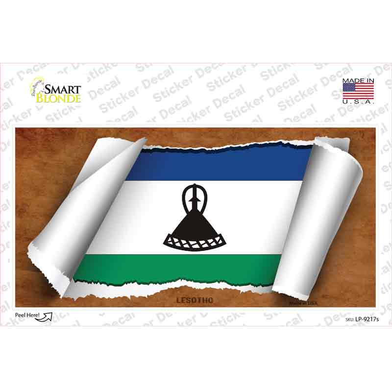 LP-9217s-M Lesotho Flag Scroll Novelty Sticker Decal - Medium
