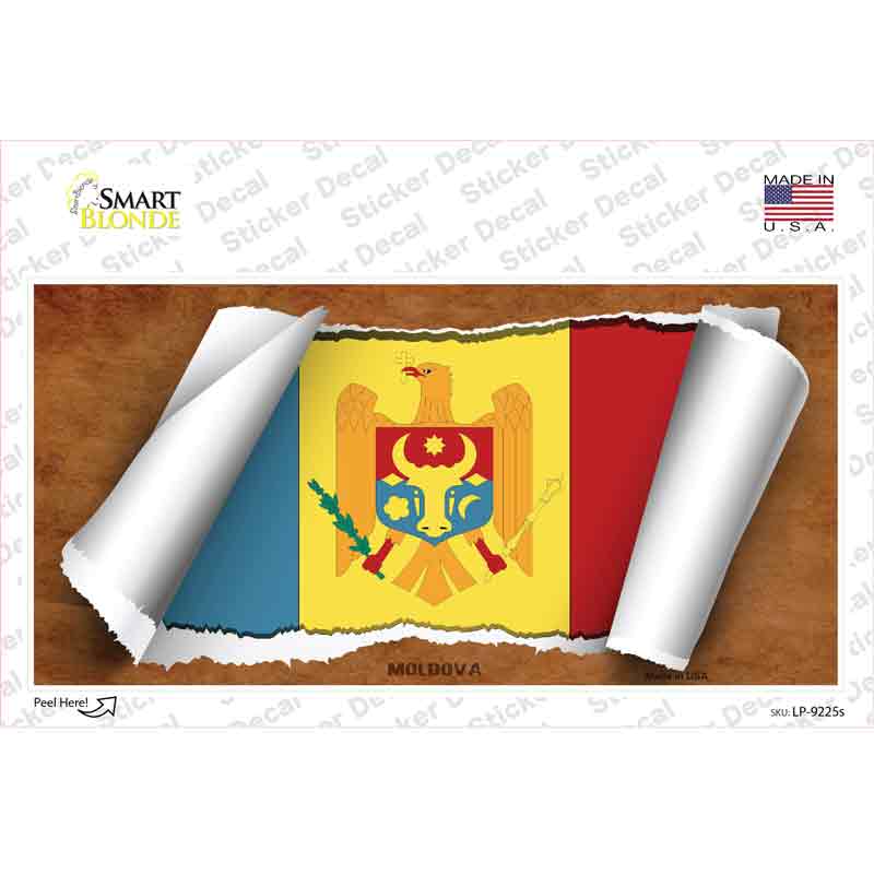 LP-9225s-M Moldova Flag Scroll Novelty Sticker Decal - Medium